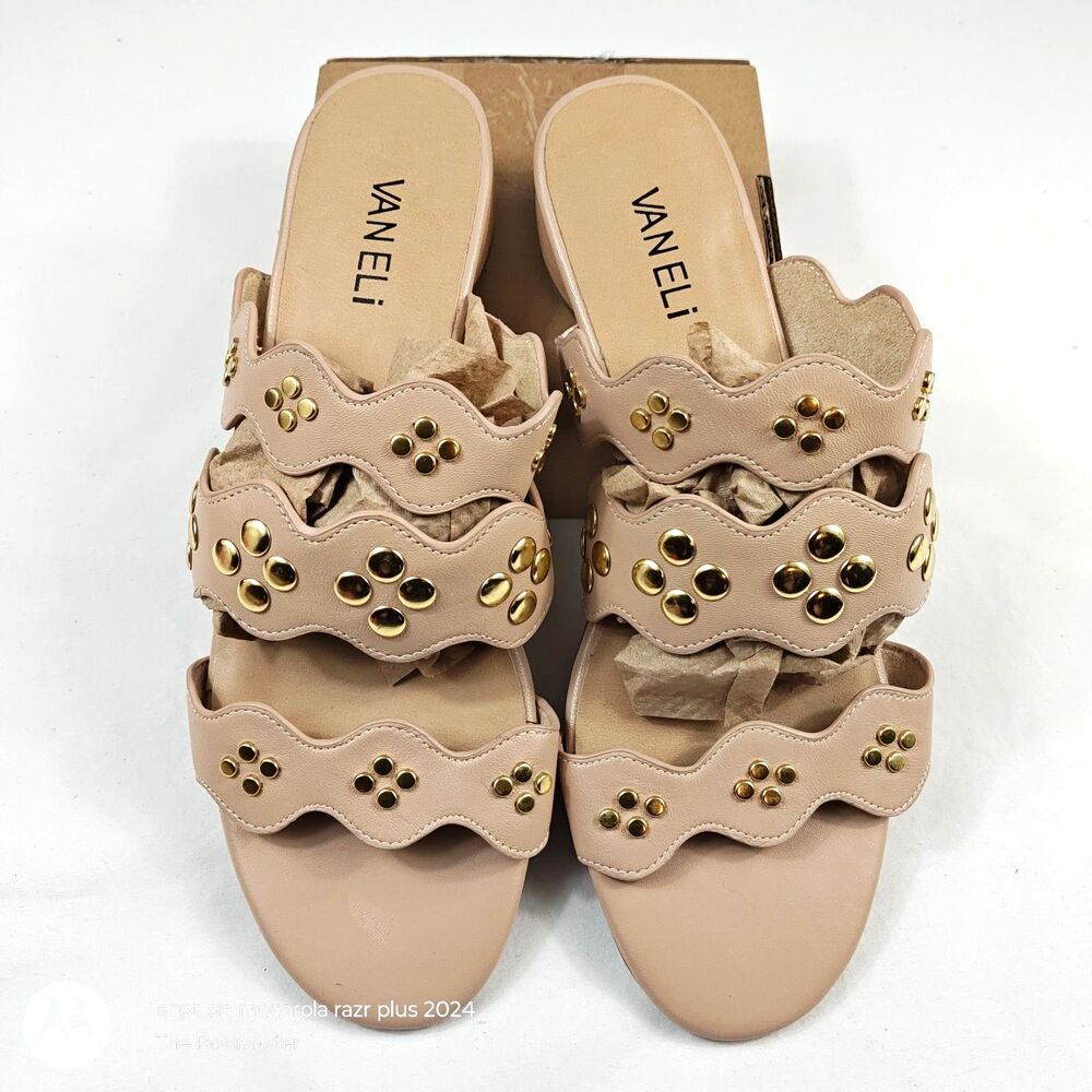 Women's Vaneli Studded Nude Gold Studded Strap Slip-On Sandals US Size 6